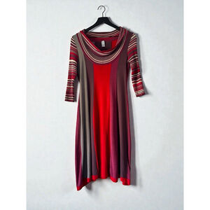 Leta Artarughe Italy Colorblock Knit Dress Red Berry Striped Cowl Neck